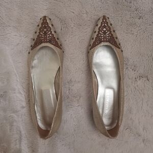 Salamander Silk Bohemian Casual  Embroidered Copper Studded Pointed Toe Flats